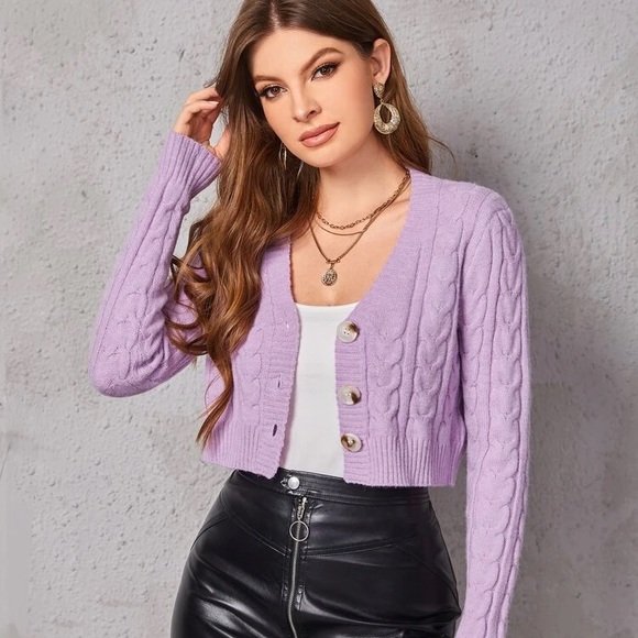 Cropped lilac purple cable knit sweater - Picture 1 of 3